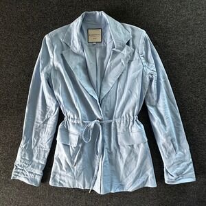 Bagatelle Collection Blue Rayon Linen Drawstring Waist Blazer Jacket Small 84850